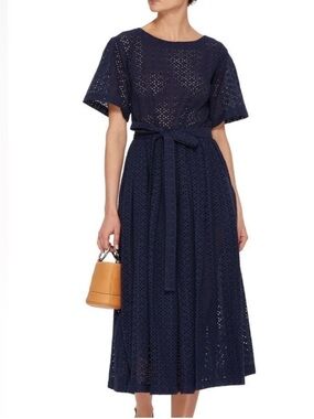 Lisa Marie Fernandez Navy Eyelet Midi Dress/ Swim Cover Up